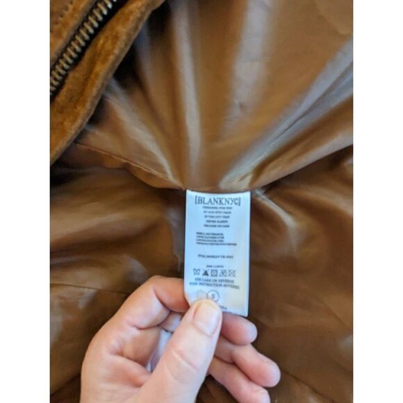 BLANC NYC real tan suede moto jacket asymmetrical zip crop sz small euc - Picture 5 of 8